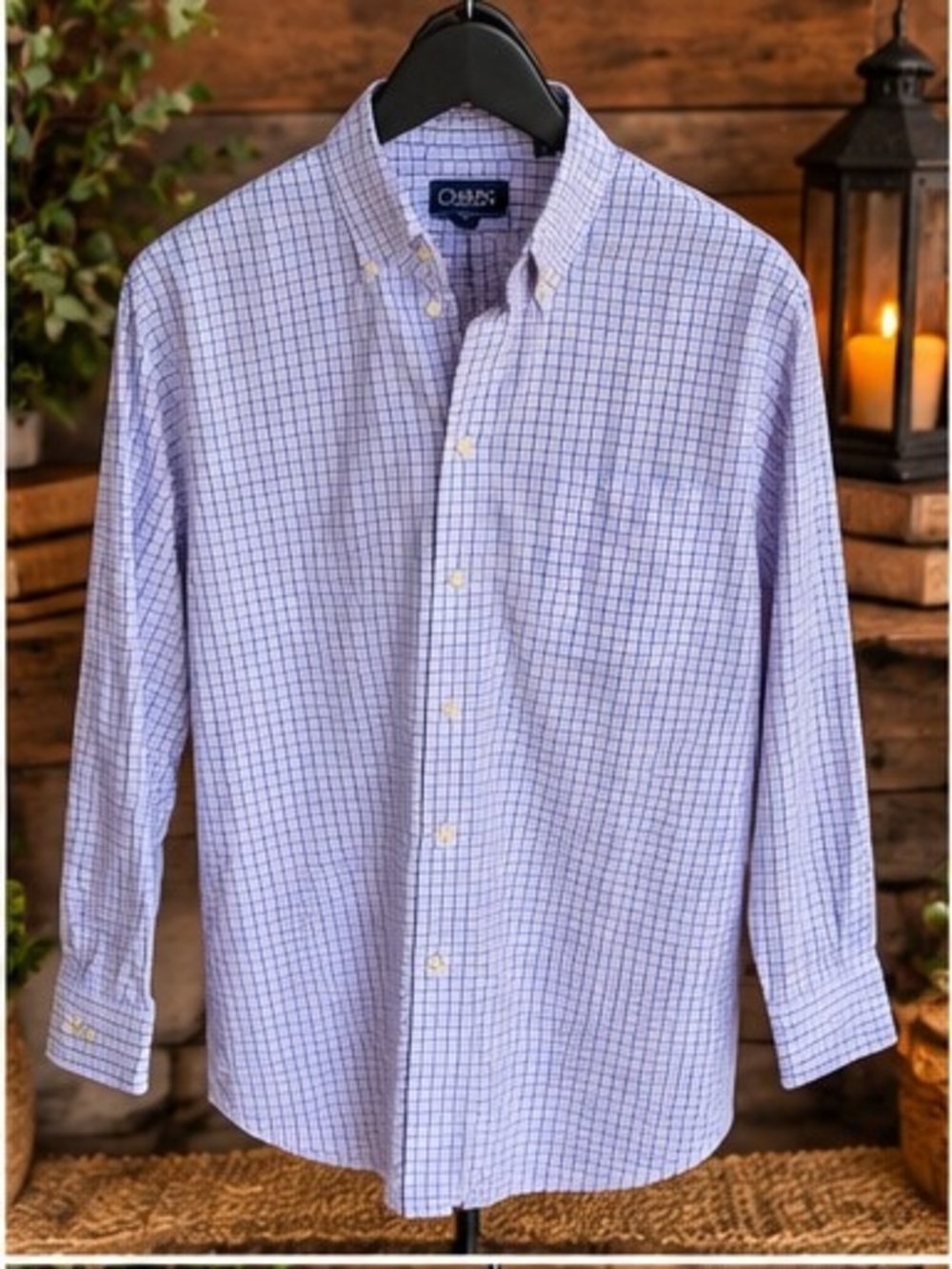 Chaps Men's Regular Fit Stretch Collar Wrinkle-Free Dress Shirt – Purple/Blue - Picture 2 of 10